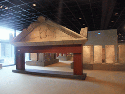 Roman stones and pediment at the ground floor of the Romano-Germanic Museum