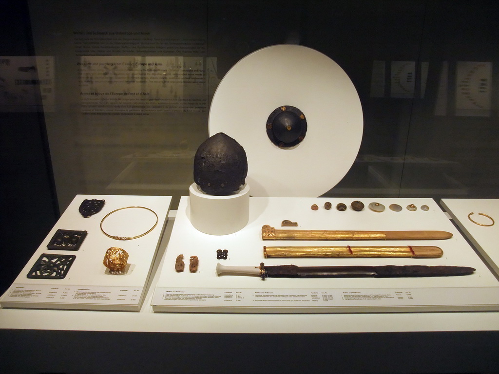 Weapons and helmet at the top floor of the Romano-Germanic Museum