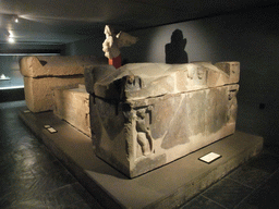 Tombs and bust at the lower floor of the Romano-Germanic Museum