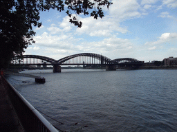 The Hohenzollernbrücke railway bridge over the Rhein river, viewed from the Fischmarkt square