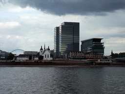 The Deutz Abbey (Alt St. Heribert monastery), the Lanxess Tower and the Rhein river, viewed from the Fischmarkt square