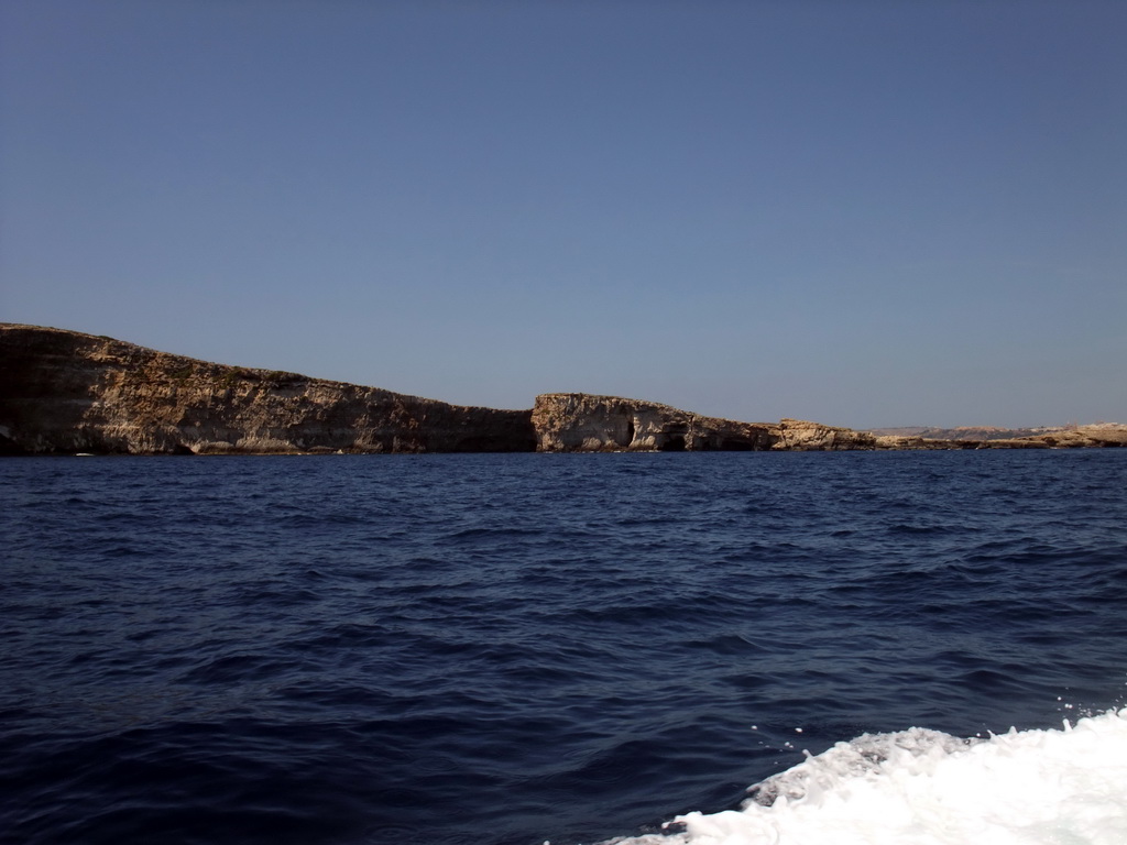 The north coast of Comino, viewed from the Luzzu Cruises tour boat from Malta to Gozo