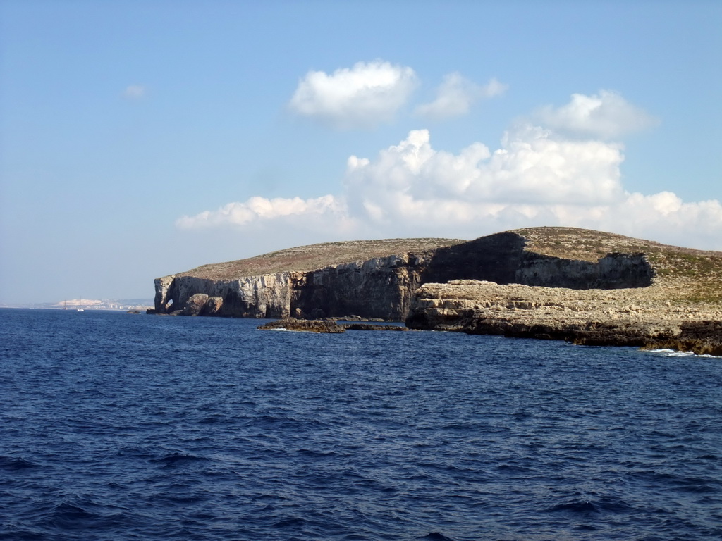 The north coast of Comino and the Elephant Rock, viewed from the Luzzu Cruises tour boat from Comino to Malta