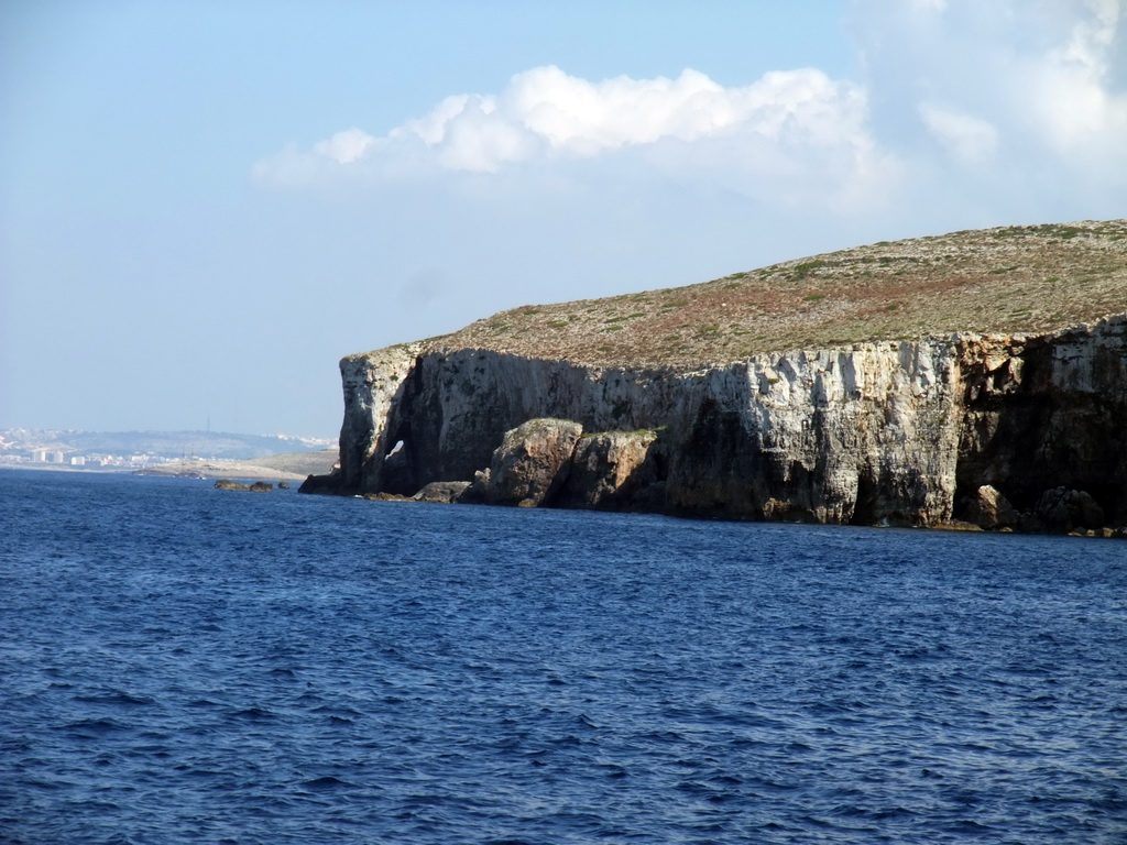 The Elephant Rock at the north coast of Comino, viewed from the Luzzu Cruises tour boat from Comino to Malta