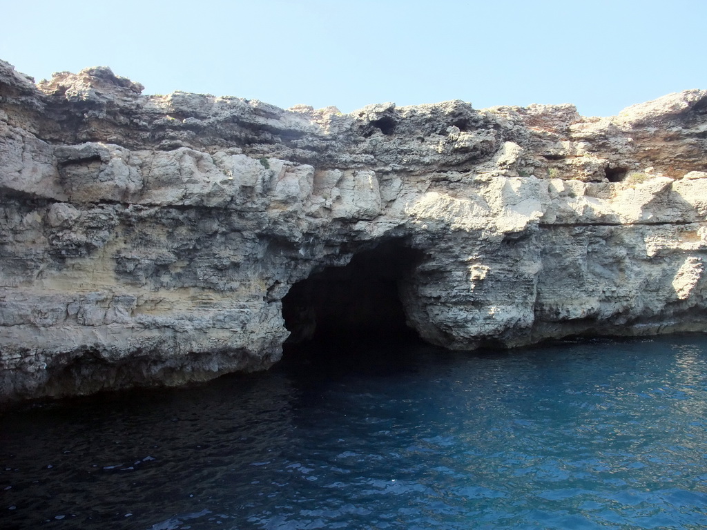 One of the Crystal Caves at the north coast of Comino, viewed from the Luzzu Cruises tour boat from Comino to Malta