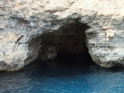One of the Crystal Caves at the north coast of Comino, viewed from the Luzzu Cruises tour boat from Comino to Malta