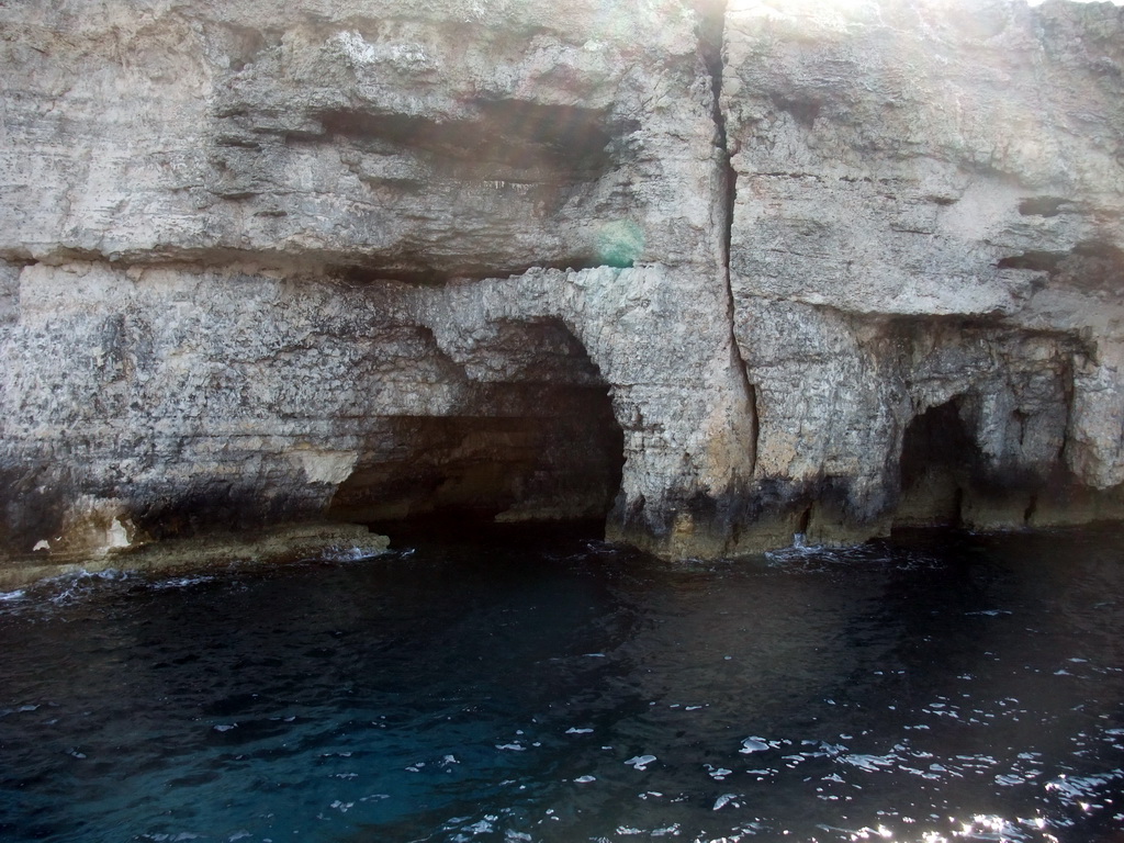 The Crystal Caves at the north coast of Comino, viewed from the Luzzu Cruises tour boat from Comino to Malta