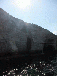 The Crystal Caves at the north coast of Comino, viewed from the Luzzu Cruises tour boat from Comino to Malta