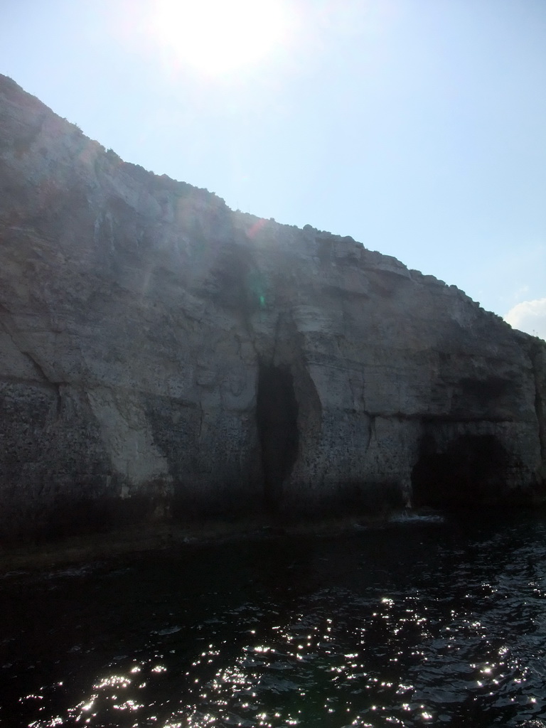 The Crystal Caves at the north coast of Comino, viewed from the Luzzu Cruises tour boat from Comino to Malta