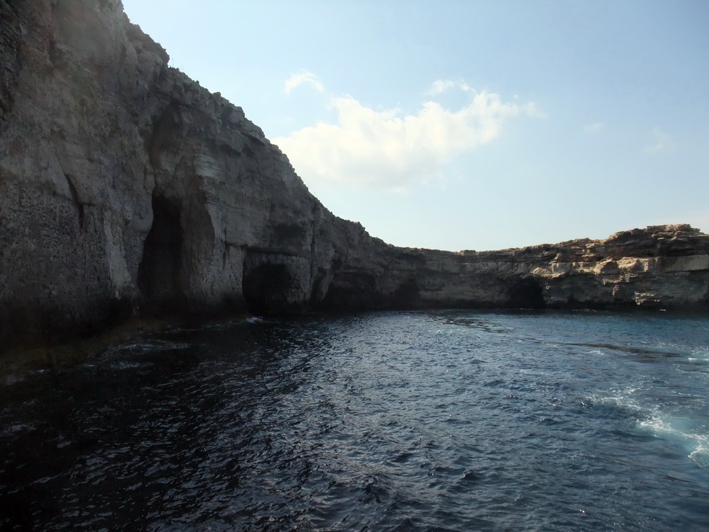 The Crystal Caves at the north coast of Comino, viewed from the Luzzu Cruises tour boat from Comino to Malta