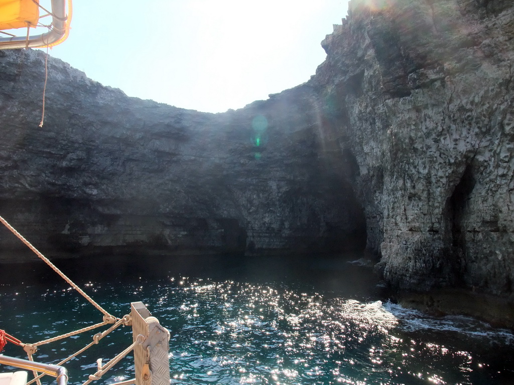 The Crystal Caves at the north coast of Comino, viewed from the Luzzu Cruises tour boat from Comino to Malta