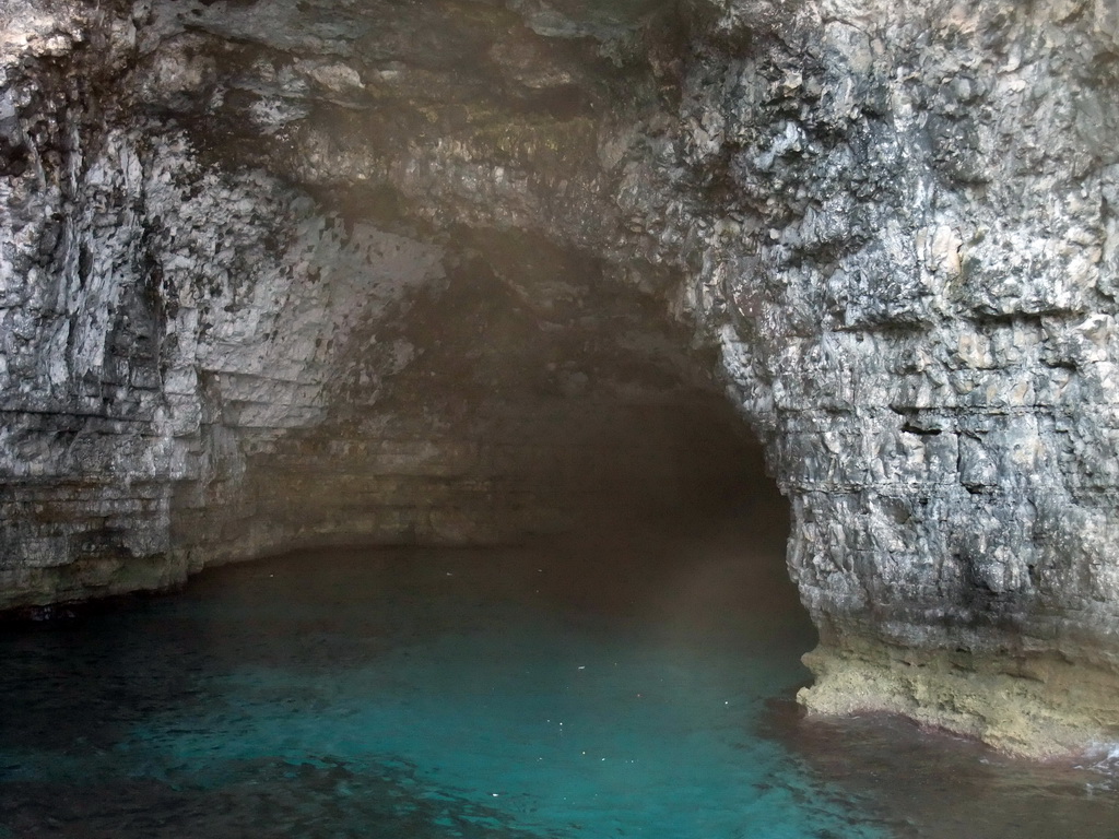 One of the Crystal Caves at the north coast of Comino, viewed from the Luzzu Cruises tour boat from Comino to Malta