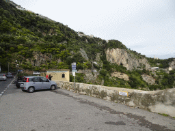 The parking lot of the Grotta dello Smeraldo cave, with a view on the west side of town with the Chiesa San Pancrazio Martire church