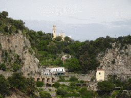 The west side of town with the Chiesa San Pancrazio Martire church, viewed from the parking lot of the Grotta dello Smeraldo cave