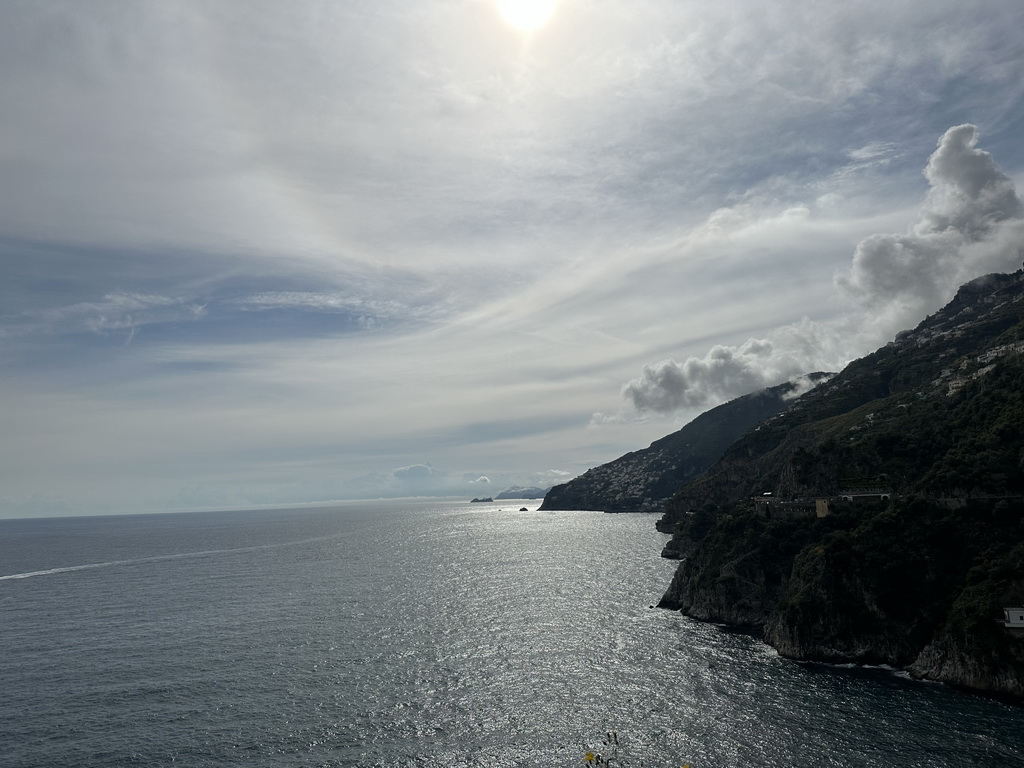 The town of Praiano and the Tyrrhenian Sea, viewed from the parking lot of Hotel Belvedere