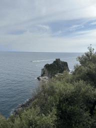 The Torre Capo di Conca tower and the Tyrrhenian Sea, viewed from the parking lot of Hotel Belvedere