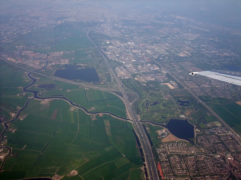 View on southeast Amsterdam with the Amsterdam Arena and Abcoude, from our airplane from Amsterdam to Copenhagen