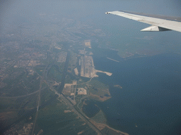 View on the Haveneiland island in the IJburg neigbourhood of Amsterdam, from our airplane from Amsterdam to Copenhagen