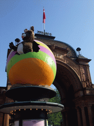 Easter egg and easter bunny at the main entrance to the Tivoli Gardens