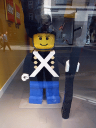 Guard made out of LEGO bricks at the window of the LEGO store at Vimmelskaftet street