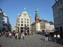 The Amagertorv square with the Stork Fountain and the tower of the Saint Nicholas Church (Sankt Nikolaj Kirke)