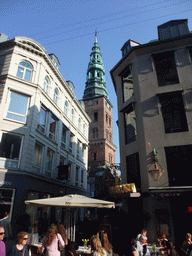 Nikolaj Plads square and the tower of the Saint Nicholas Church