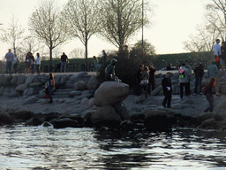 Statue `The Little Mermaid` (`Den Lille Havfrue`) at the Langelinie pier, viewed from the DFDS Canal Tours boat