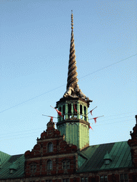 The Dragon Spire Tower of the Stock Exchange, viewed from the DFDS Canal Tours boat