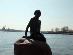 Statue `The Little Mermaid` at the Langelinie pier