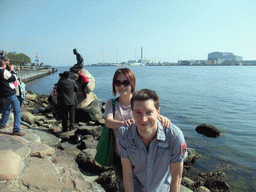 Tim and Miaomiao with the statue `The Little Mermaid` at the Langelinie pier