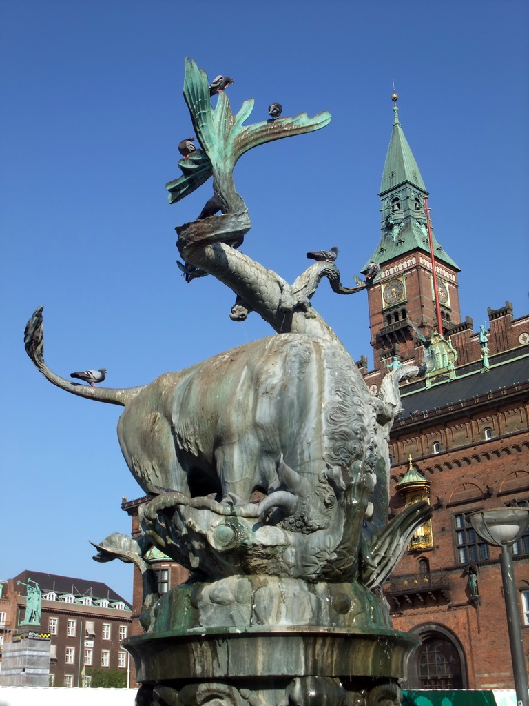 The Dragon Fountain (Dragespringvandet) and the Copenhagen City hall at City Hall Square