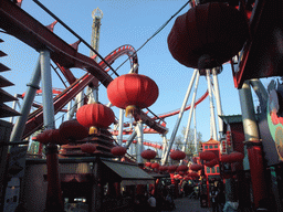 The street below the attraction `The Demon` at the Tivoli Gardens