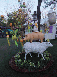 Statue of the fairy tale `The Sheep and the Pig` at the Tivoli Gardens