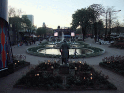 Statue of Hans Christian Andersen, fountains and the Open Air Stage at the Tivoli Gardens