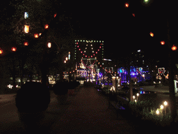 Street with lights at the Tivoli Gardens, by night