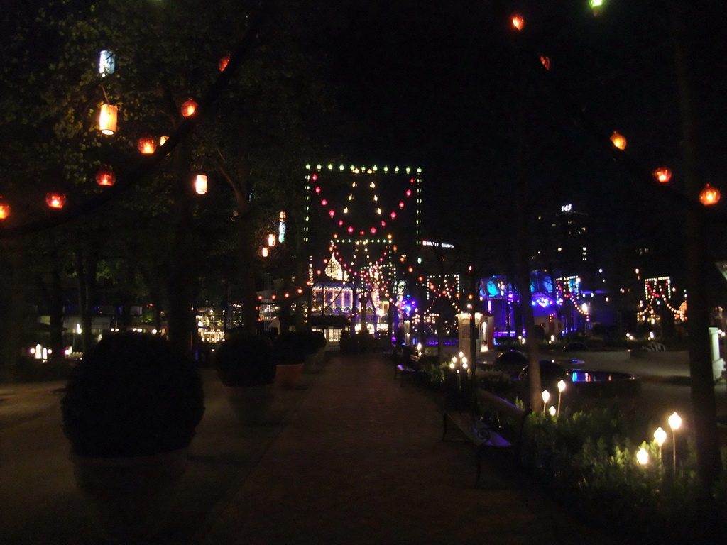 Street with lights at the Tivoli Gardens, by night