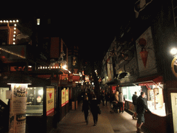 Street with small attractions and shops at the Tivoli Gardens, by night