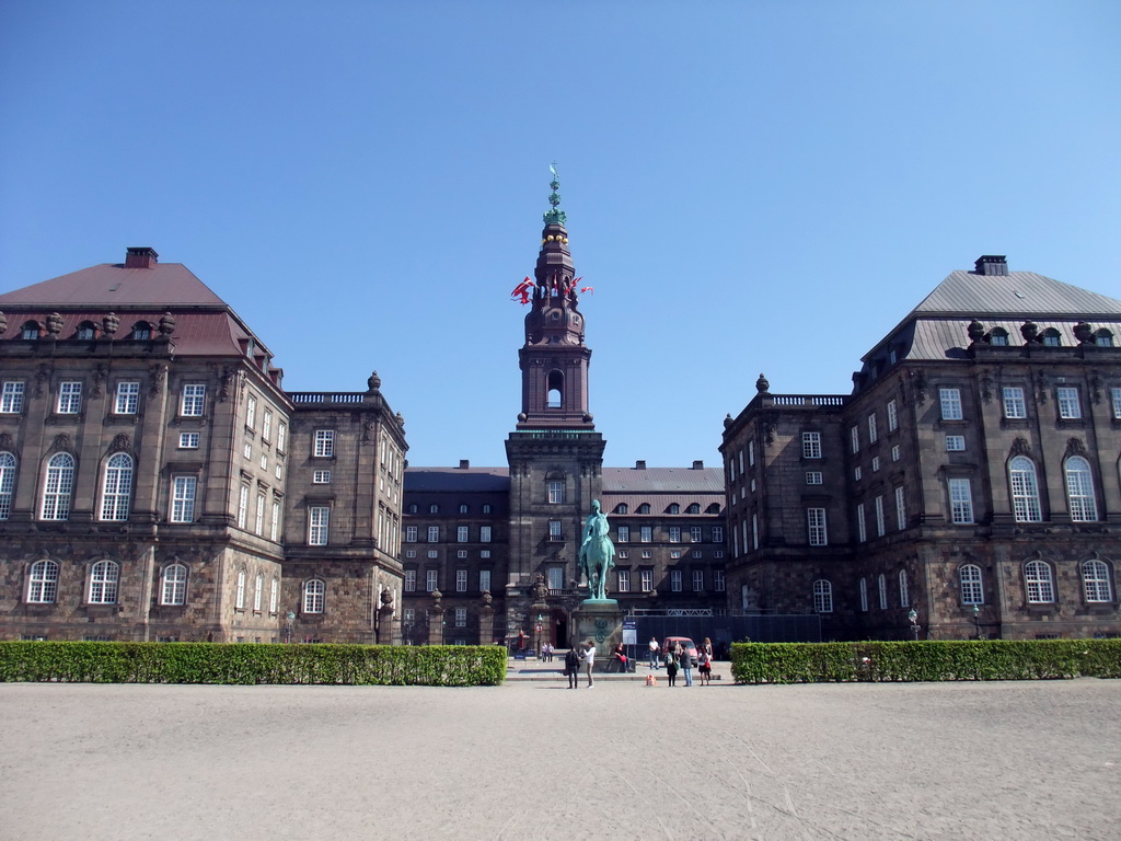 Christiansborg Palace and the equestrian statue of King Christian IX at the Riding Ground Complex