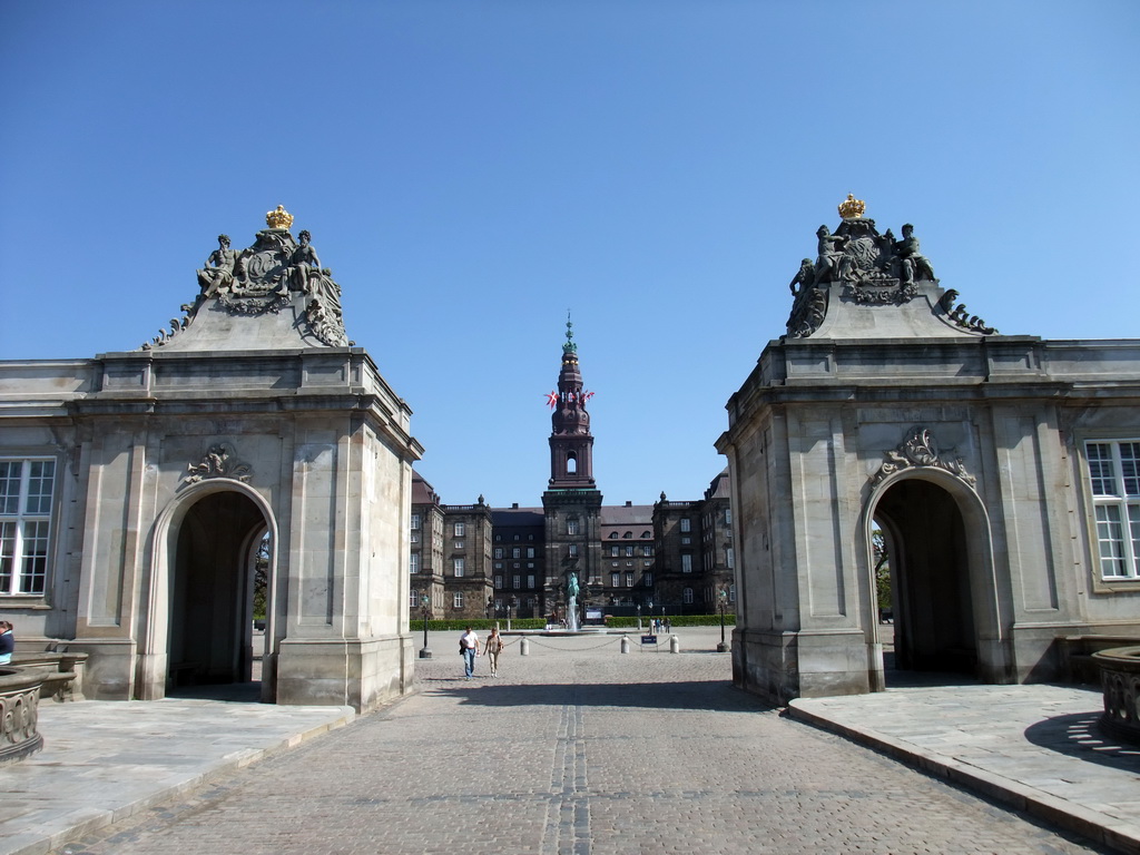 The pavilions at the southwest side of the Christiansborg Palace, the Riding Ground Complex and Christiansborg Palace, viewed from the Marmorbroen bridge over the Frederiksholms Canal