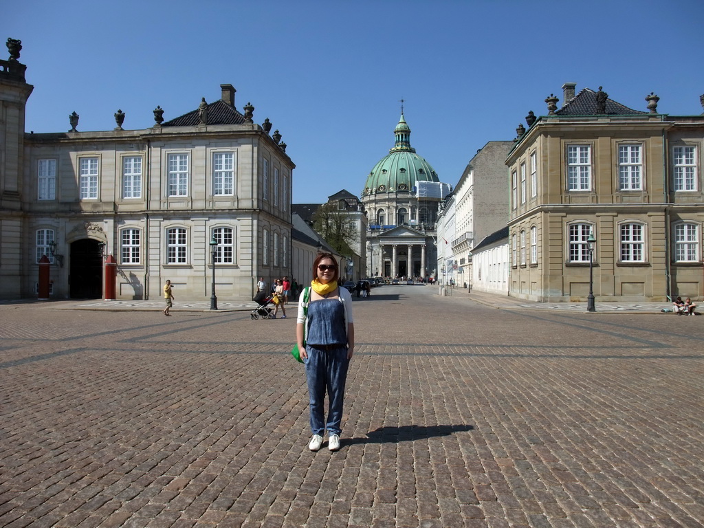 Miaomiao with Christian VII`s Palace and Christian VIII`s Palace at Amalienborg Palace, Frederiksgade street and Frederik`s Church