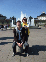 Tim and Miaomiao at the fountain at the Amaliehaven garden of the Amalienborg Palace