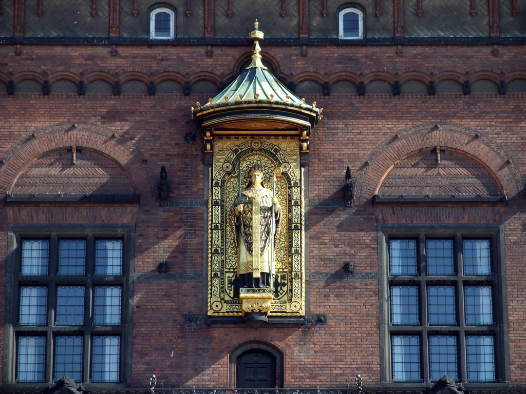 Gilded statue of Absalon at the front of the Copenhagen City Hall