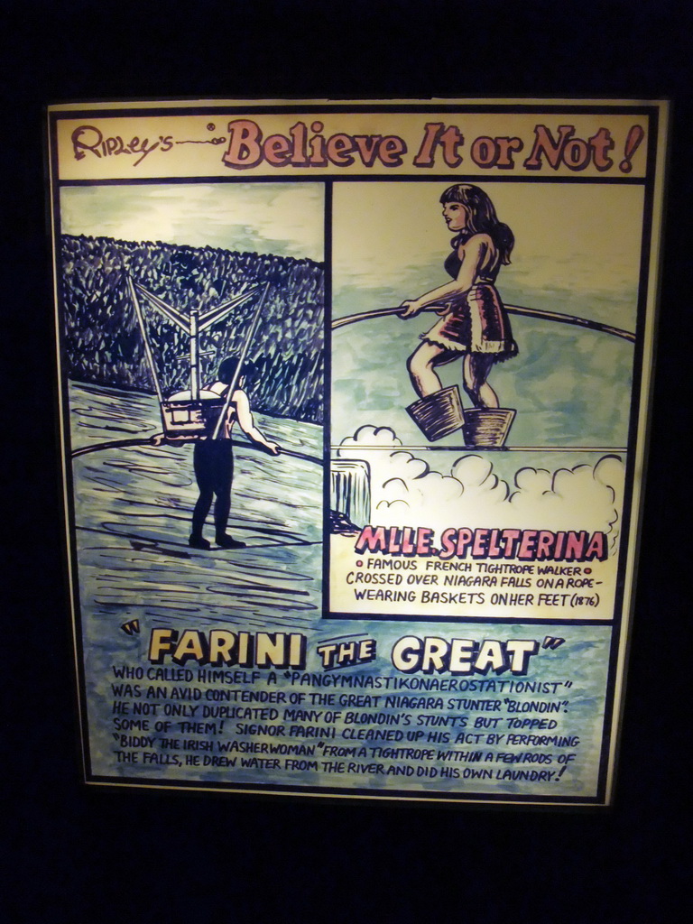 Poster on Niagara Falls crossers, in the Ripley`s Believe It or Not! Museum
