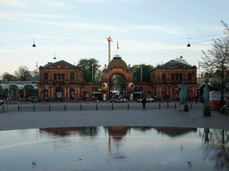 Fountain and statues at Axeltorv square and the main entrance to the Tivoli Gardens