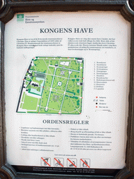 Map and explanation on the Rosenborg Castle Gardens (Kongens Have)
