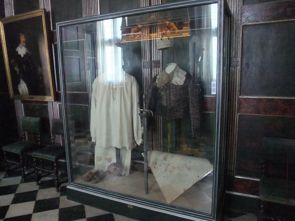Christian IV`s blood-stained clothes from the naval battle of Kolberger Heide, at Christian IV`s Bedroom at the ground floor of Rosenborg Castle