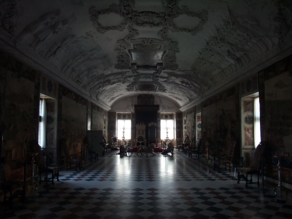 The Long Hall with the King`s and Queen`s Thrones and the Three Lions at the second floor of Rosenborg Castle