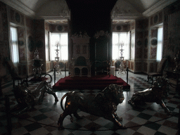 The King`s and Queen`s Thrones and the Three Lions in the Long Hall at the second floor of Rosenborg Castle