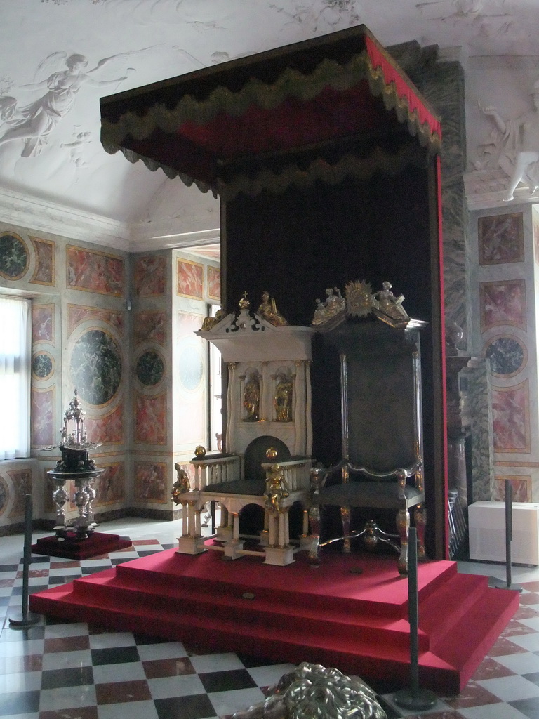 The King`s and Queen`s Thrones in the Long Hall at the second floor of Rosenborg Castle