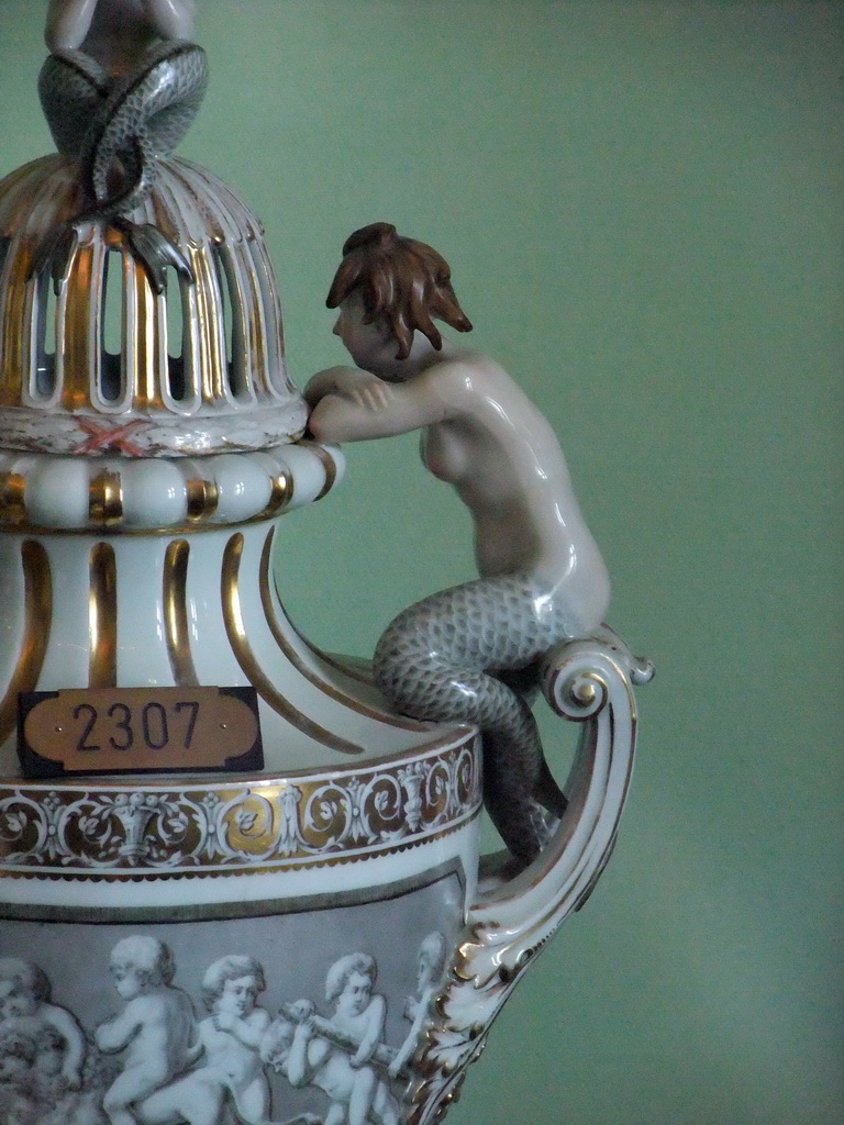 Mermaid on a porcelain vase in the Porcelain Cabinet at the second floor of Rosenborg Castle